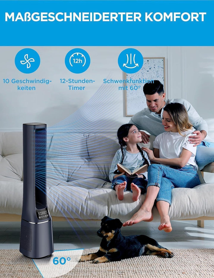 Midea MFP-120i (BL) 2 in 1 Turmventilator Leise 38dB Luftreiniger H13 True HEPA auf 47.6 ㎡ LED Displ