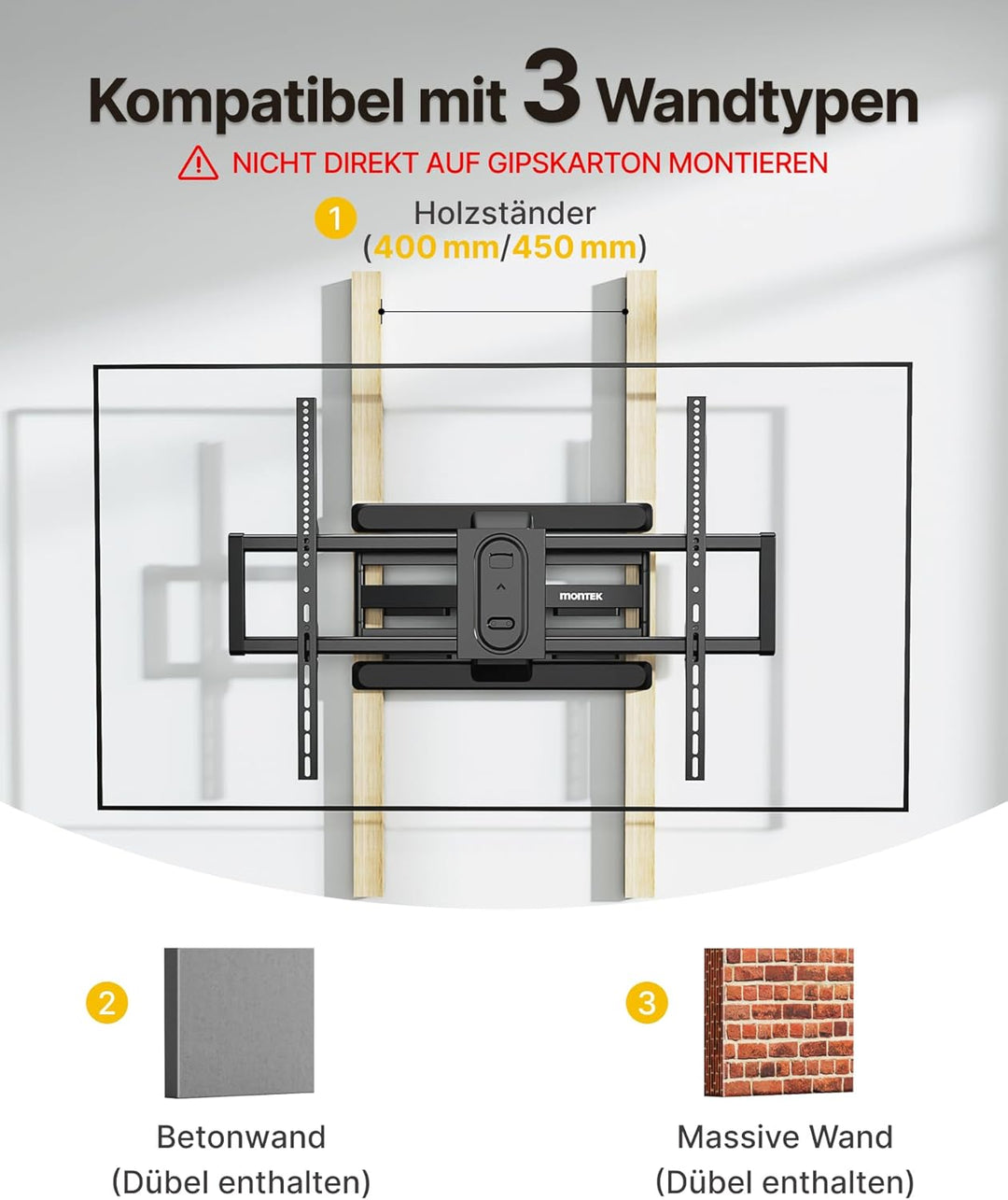 monTEK TV Wandhalterung Schwenkbar für 43-100 Zoll Fernseher bis 60 kg, vollbewegliche Wandhalterung