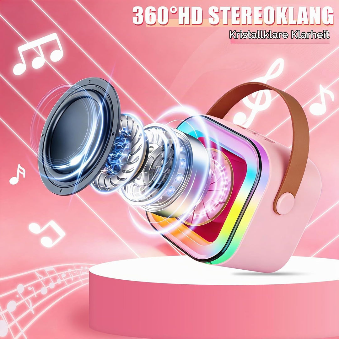 Karaoke Maschine Kinder Mit 2 Mikrofonen, Tragbarer Wiederaufladbar Bluetooth, Bunte LED Lichter, AU