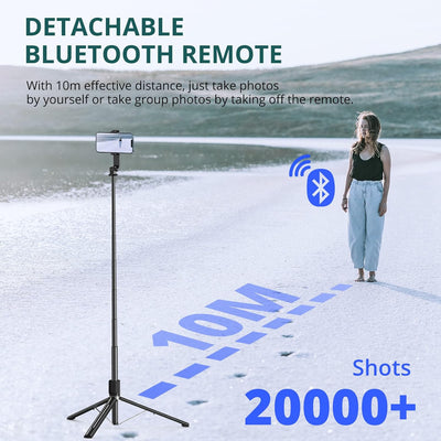 ATUMTEK 150 cm Selfie-Stick, Selfie-Stick mit Abnehmbarer Bluetooth-Fernbedienung, ausziehbarer Self