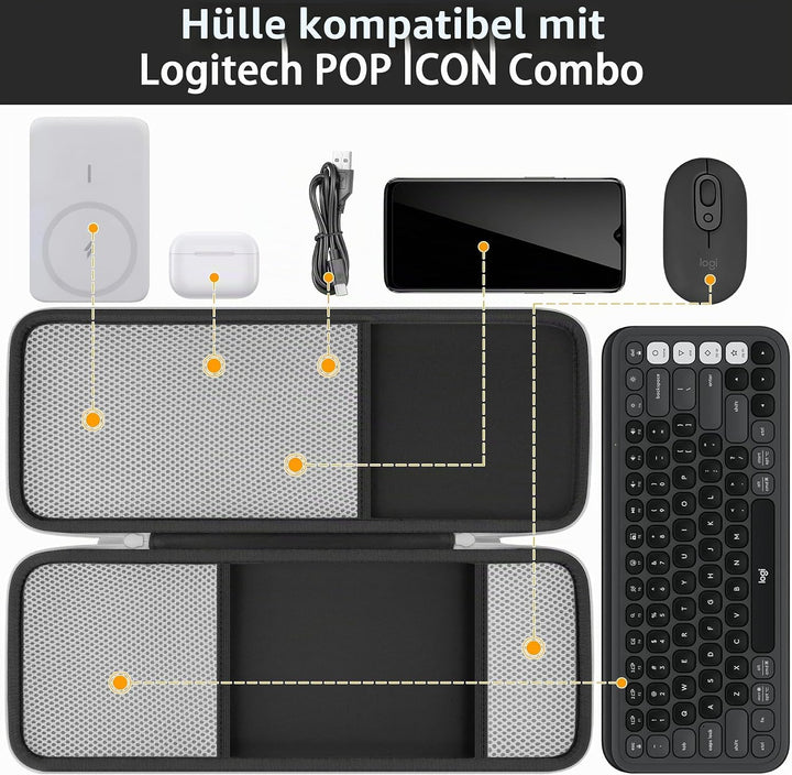 co2CREA Hart Tasche für Logitech POP ICON Keys Combo Kabelloses Bluetooth Tastatur-Maus-Set Case Etu