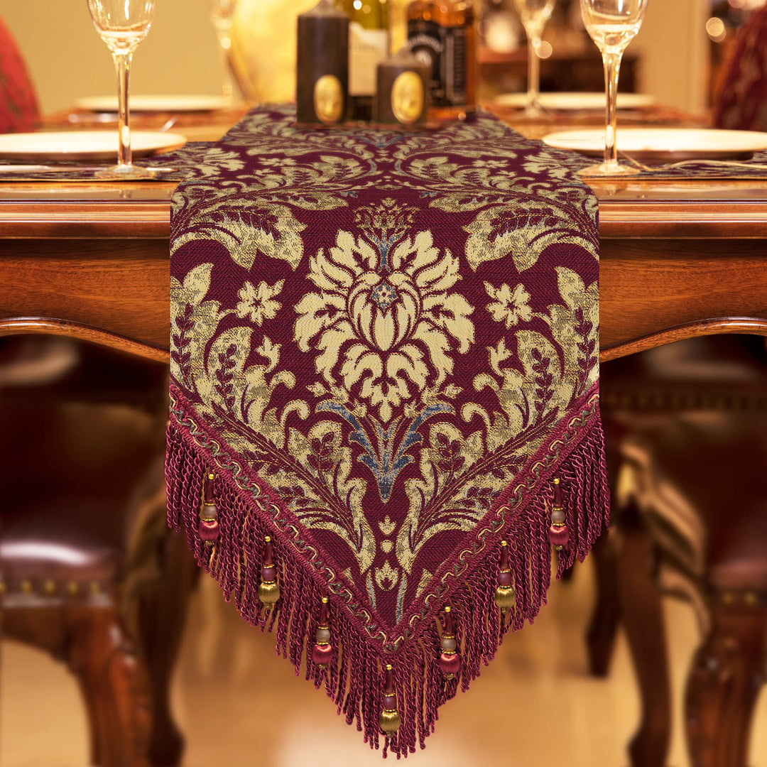 TOPLUXE Tischläufer mit Quasten, Jacquard Tischdecke für Esstisch Urlaub Party Wohnzimmer Dekoration