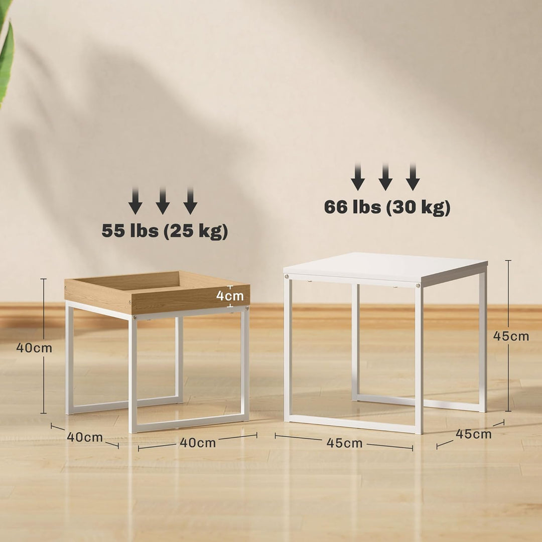 HOMCOM Couchtisch 2er Set Satztisch Quadratischer Beistelltisch mit Abnehmbarem Tablett, Stahlgestel