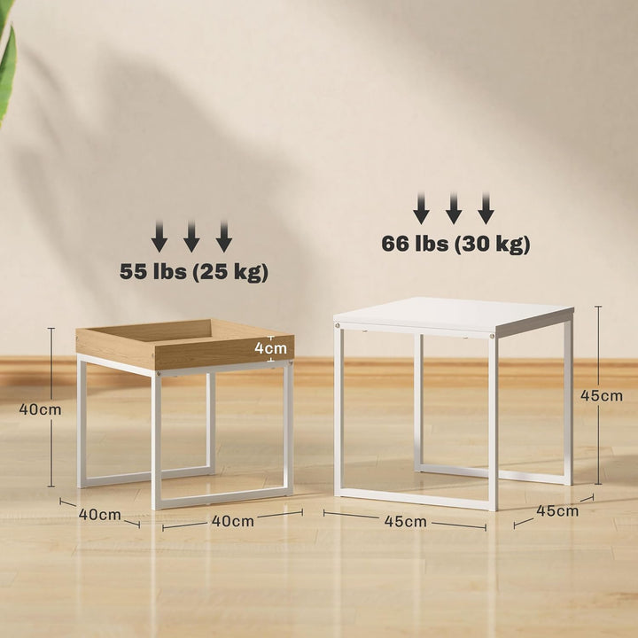 HOMCOM Couchtisch 2er Set Satztisch Quadratischer Beistelltisch mit Abnehmbarem Tablett, Stahlgestel