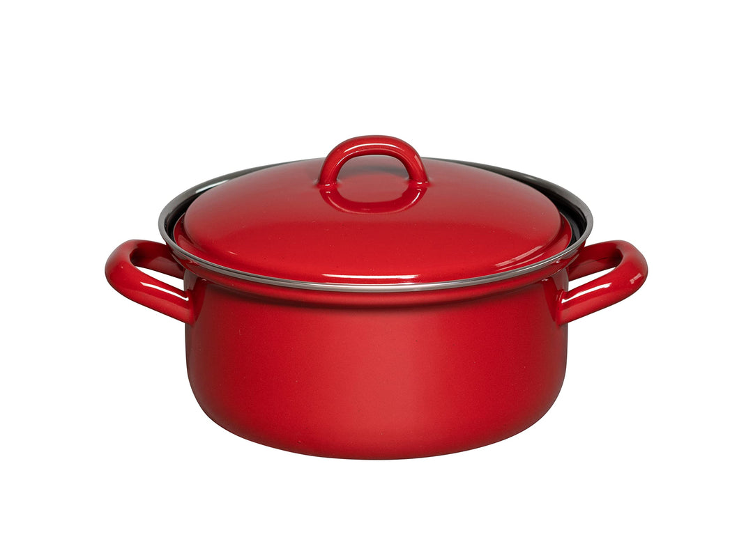 Riess, 0128-020, Kasserolle mit Deckel Ø 16cm, COLOR ROT, Emaille, Vol. (rec.): 1,1 Liter, Made in Ö