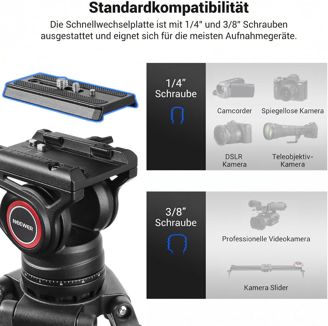 NEEWER 74" Pro Videostativ mit Fluidkopf, QR Platte kompatibel mit DJI RS Gimbals Manfrotto, strapaz