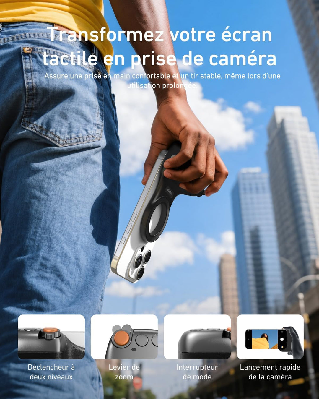 TELESIN Fun Shot Smartphone Handle Grip, Magnetic Smartphone Grip mit Abnehmbarer Bluetooth-Fernbedi