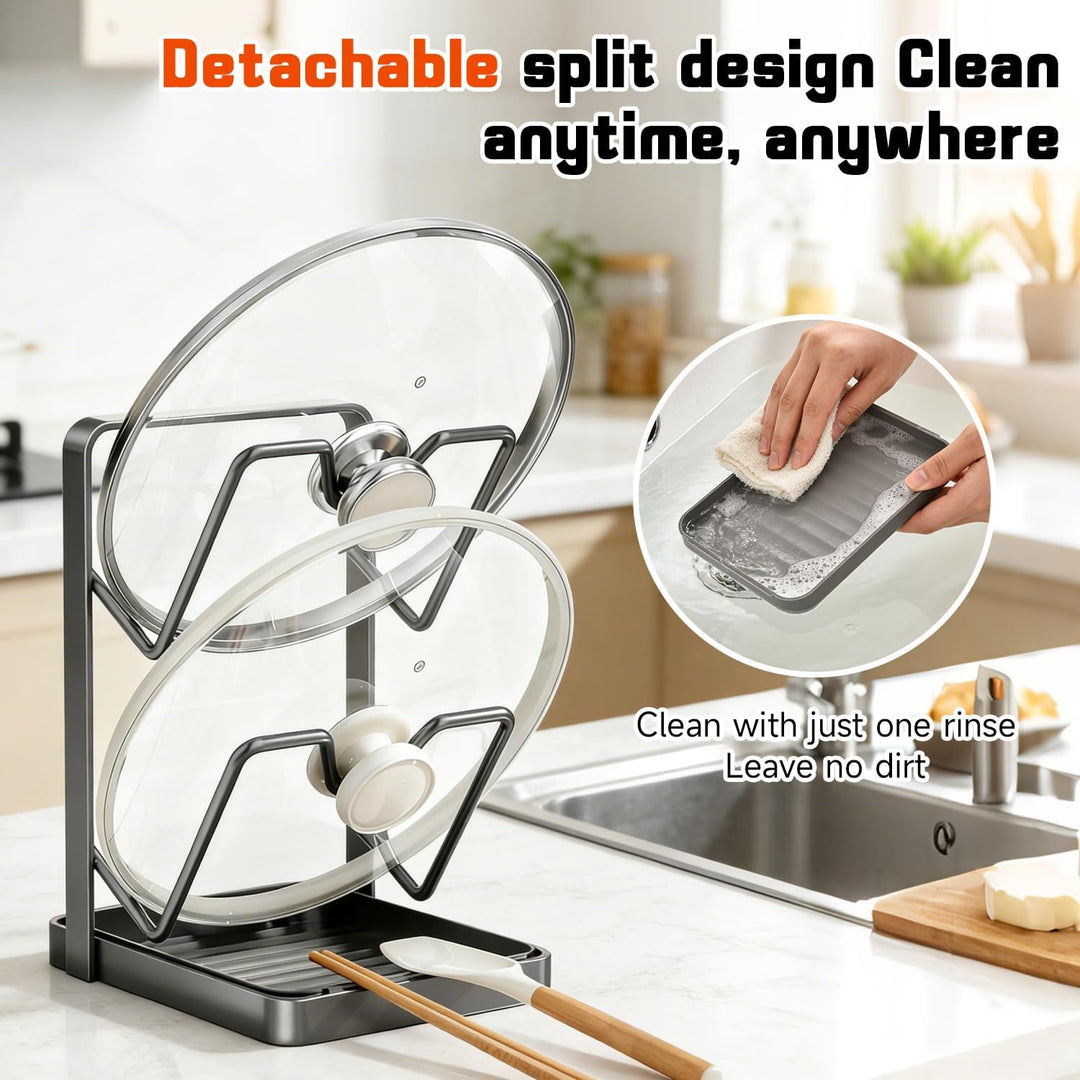 Dandin Topfdeckelhalter, Topfhalter Löffelablage Küche, Topfdeckelhalter Küchenutensilien, 2-in-1-De