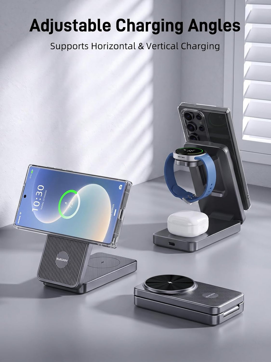 Magnetisch Induktive Ladestation für Samsung Galaxy S26 Ultra, 3 in 1 MagSafe Wireless Charger Faltb