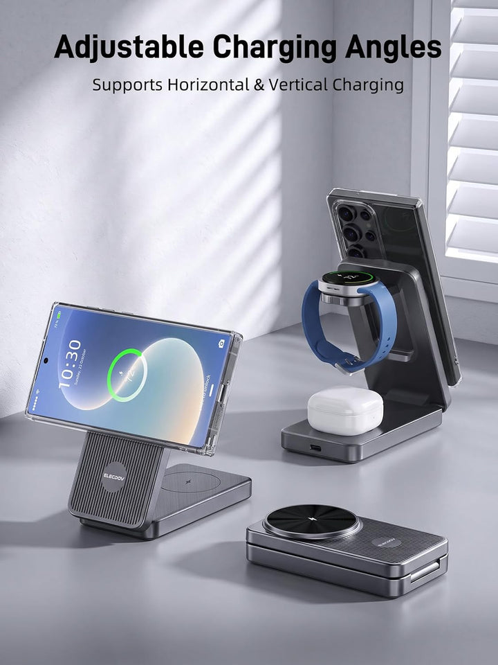 Magnetisch Induktive Ladestation für Samsung Galaxy S26 Ultra, 3 in 1 MagSafe Wireless Charger Faltb