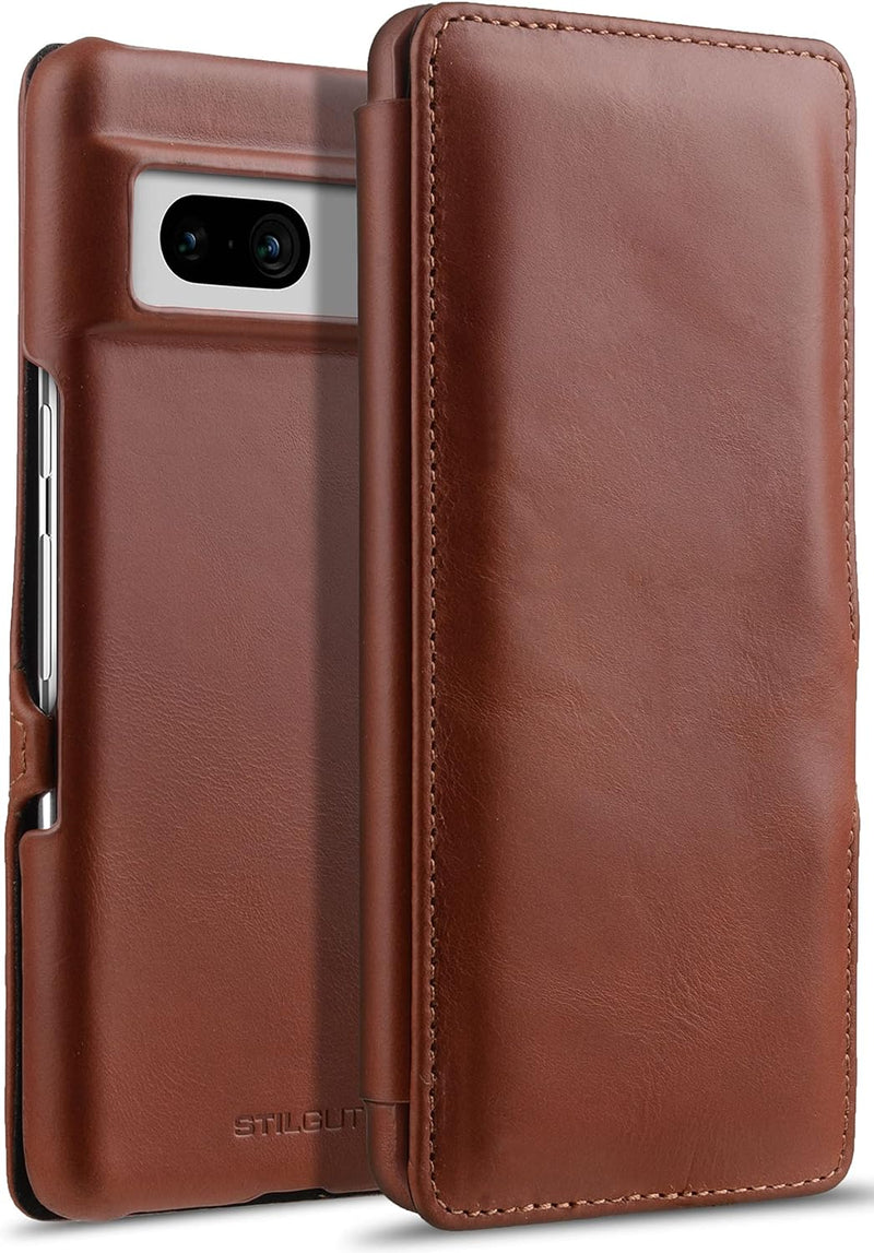 STILGUT Book Case kompatibel mit Google Pixel 7 Hülle aus Leder mit Clip-Verschluss, Lederhülle, Kla