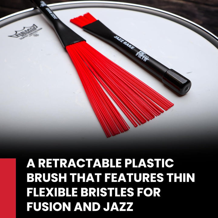 Vic Firth Jazz Rake – Retractable - Red Plastic Handle, Jazz Rake