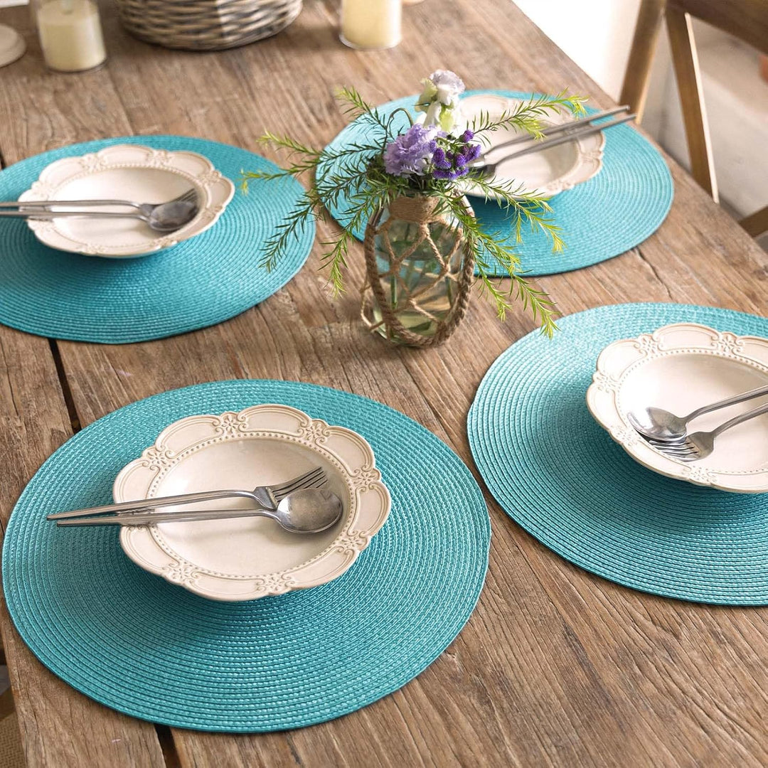 FunWheat Runde geflochtene Tischsets Set mit 6 Tischsets für Esstische, gewebt, waschbar, rutschfest