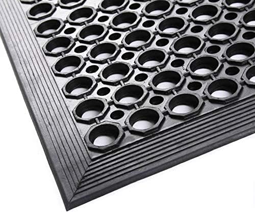 rg-vertrieb Anti-Fatigue-Fussmatte Gummimatte Wabenmatte mit Auffahrt Rand Schwarz 120x180cm Entwäss