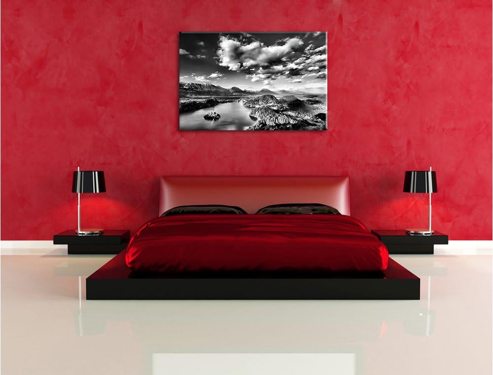 Pixxprint Monocrome, Atemberaubende Seen Landschaft, Format: 100x70 auf Leinwand, 100x70