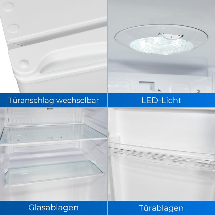 Exquisit Mini Kühlschrank KB60-V-090E weiss | 52 l Nutzinhalt | LED-Innenbeleuchtung | Glasablagen |