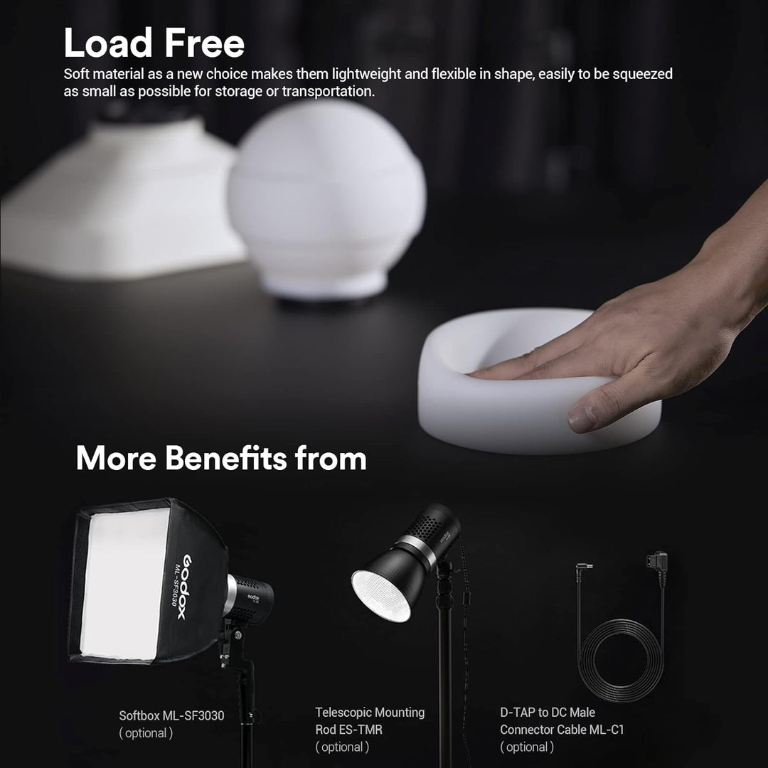 Godox 2*ML30 Kit Tragbare LED Videoleuchte, CRI 96+ TLCI 97+, 45700LUX@0,5m mit Reflektor, 12 Lichte