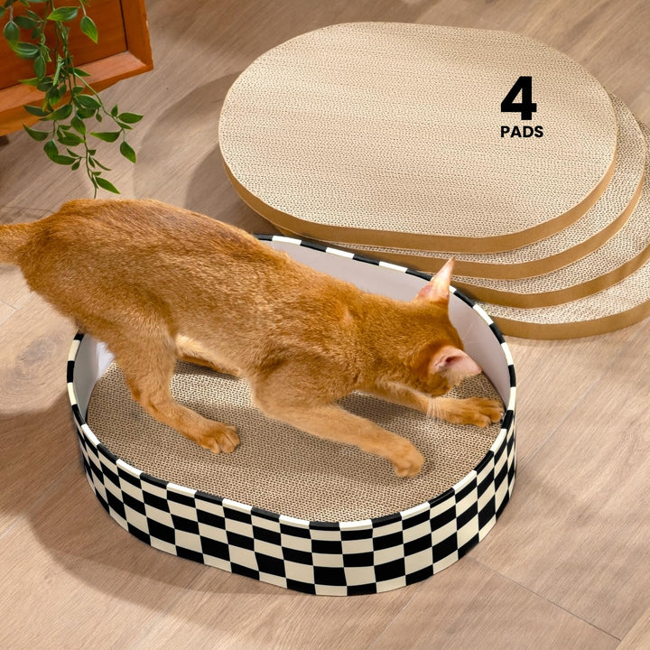 Conlun Kratzbrett Katze, Kratzbox mit 4 Katzen Kratzpappe,Wendbare Katzenkratzbretter aus Robustem W
