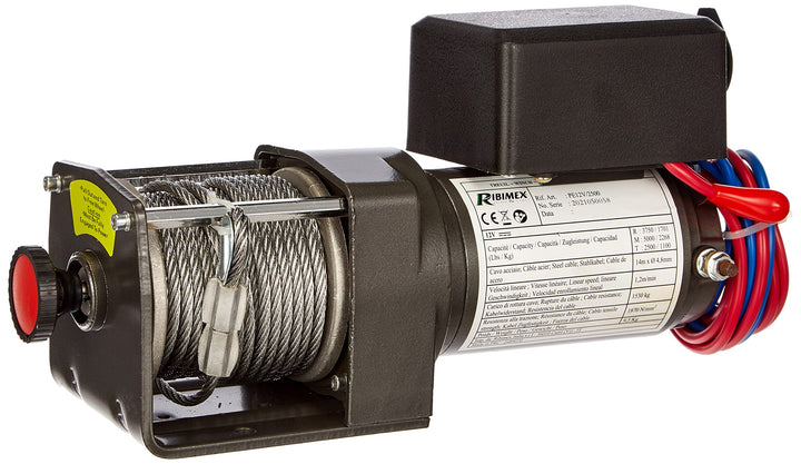 RIBITECH 2355 Elektrische Seilwinde 2,2 Tonnen Fuss AV und AR 12 V schwarz Einzigartig, Einzigartig