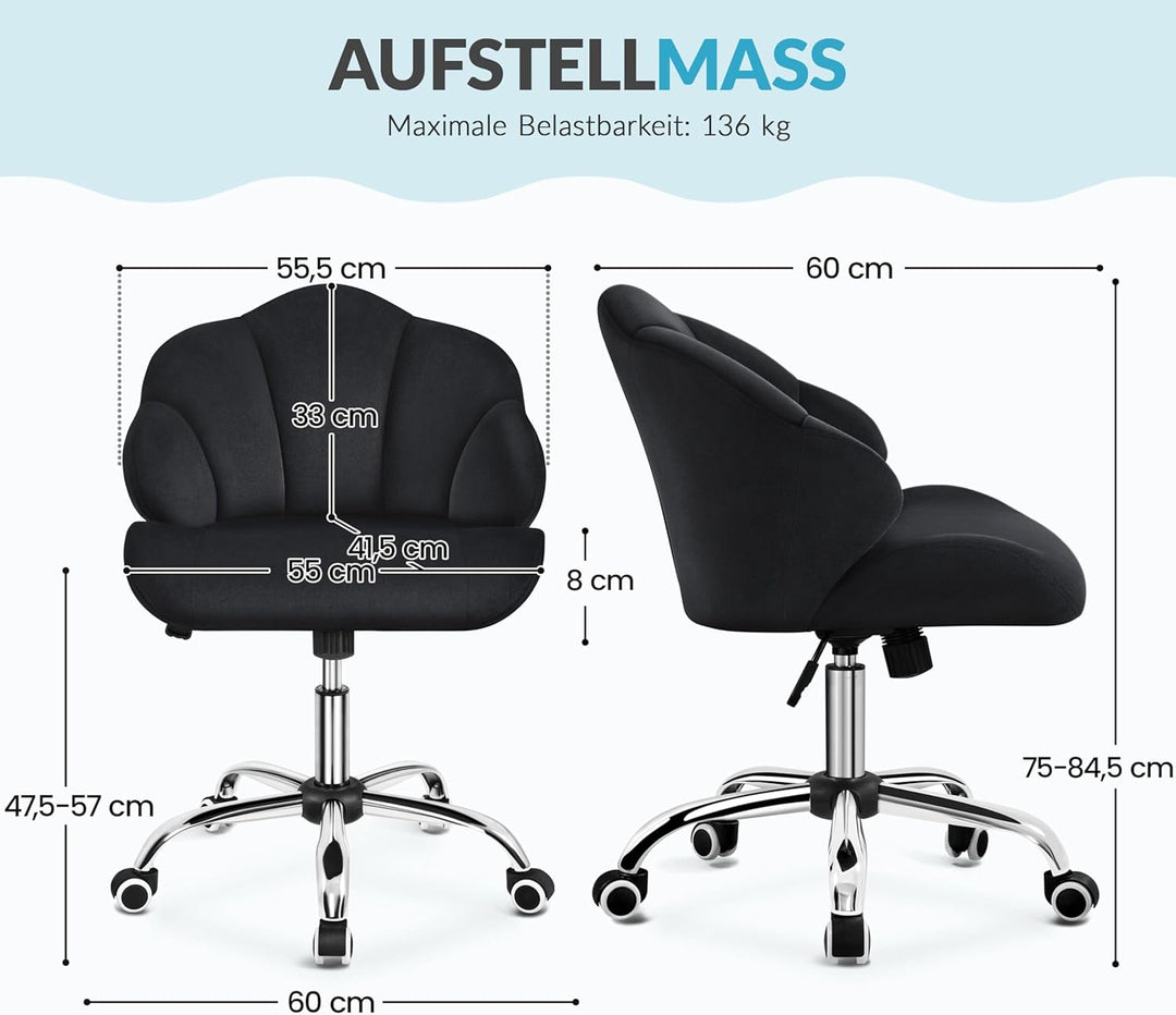 Yaheetech Homeoffice Stuhl, Schminkstuhl, Schreibtischstuhl höhenverstellbar Drehstuhl, Bürosessel i