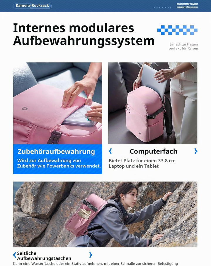 llano Kamerarucksack für DSLR/SLR/Spiegellose Kameras – Wasserabweisender Fotorucksack mit Laptopfac