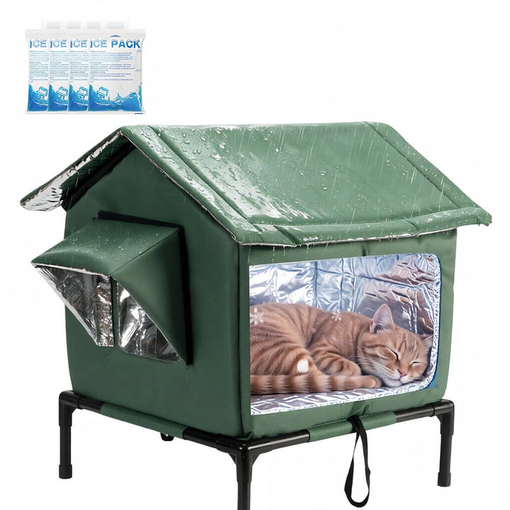 JUNSPOW Wetterfestes Katzenhaus für den Aussenbereich (45cm x 40cm x 55cm) | Wetterfestes Katzenhaus