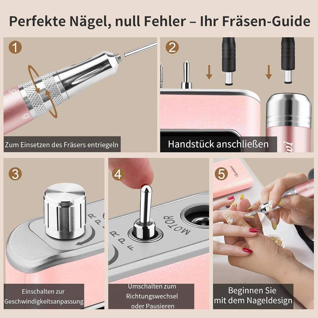 Nagelfräser, Wiederaufladbare Professionelle Elektrische Nagelfeile 35000 U/min, Nagelfräser mit akk