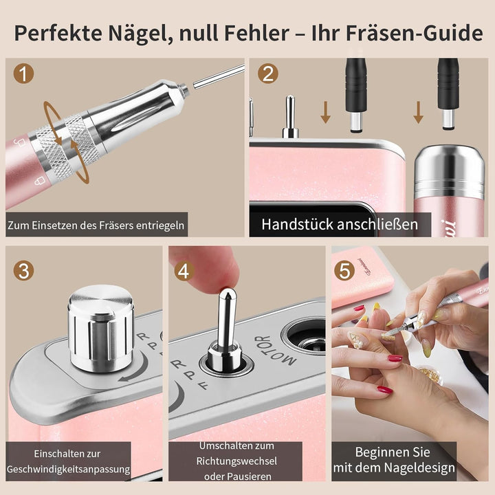 Nagelfräser, Wiederaufladbare Professionelle Elektrische Nagelfeile 35000 U/min, Nagelfräser mit akk