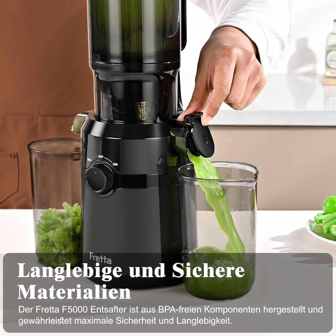 Entsafter Gemüse und Obst Testsieger,Fretta 200W Entsafter Slow Juicer,Entsafter Elektrisch,108-mm F