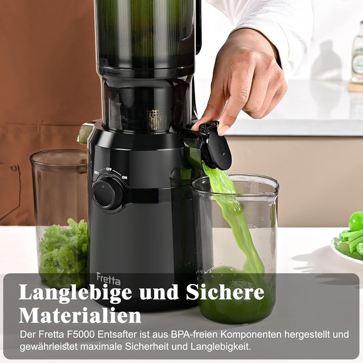 Entsafter Gemüse und Obst Testsieger,Fretta 200W Entsafter Slow Juicer,Entsafter Elektrisch,108-mm F