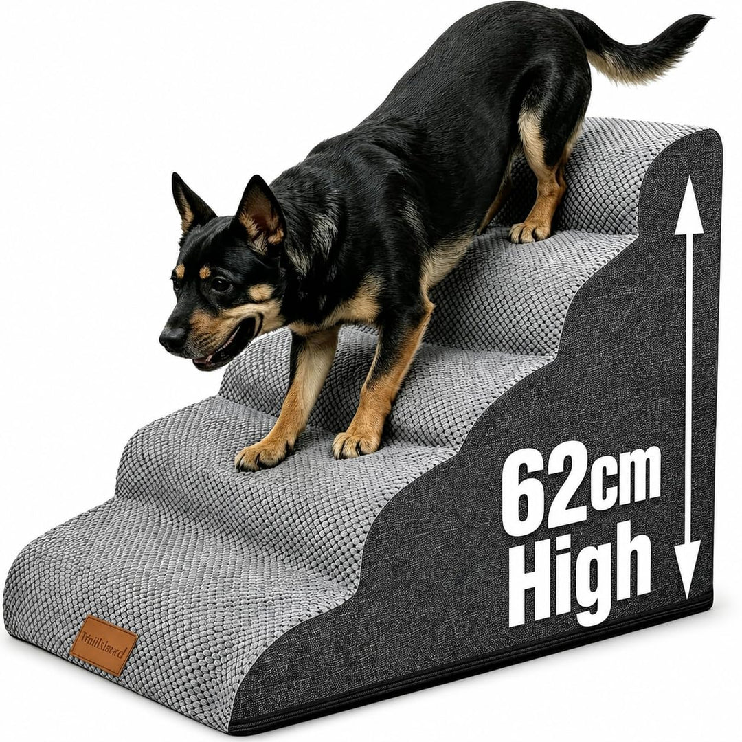 Breiter Hundetreppe 5 Stufen 62cm hoch für Kleine Hunde, Hochdichtem Schaumstoff Haustiertreppe, Was