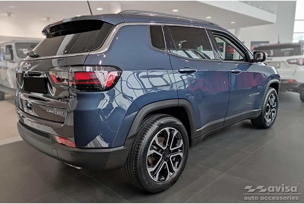 Avisa Matt-schwarz Edelstahl Heckstossstangenschutz kompatibel mit Jeep Compass 2017- 'Ribs'