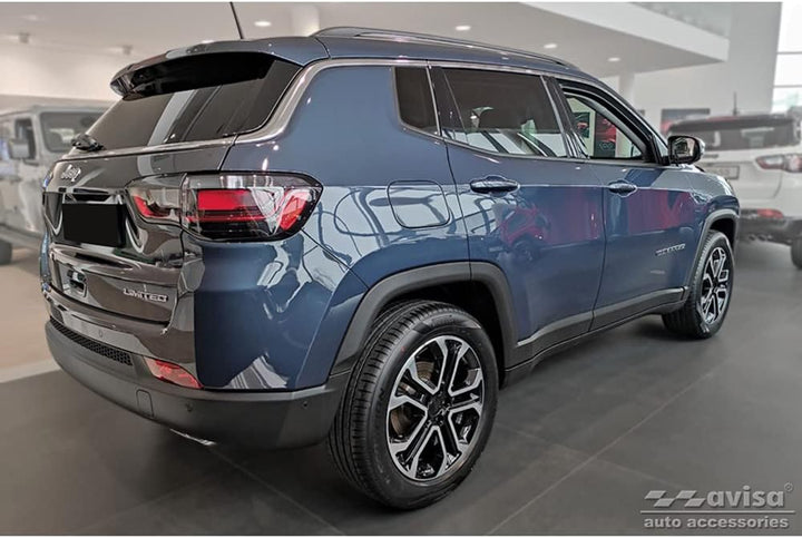 Avisa Matt-schwarz Edelstahl Heckstossstangenschutz kompatibel mit Jeep Compass 2017- 'Ribs'