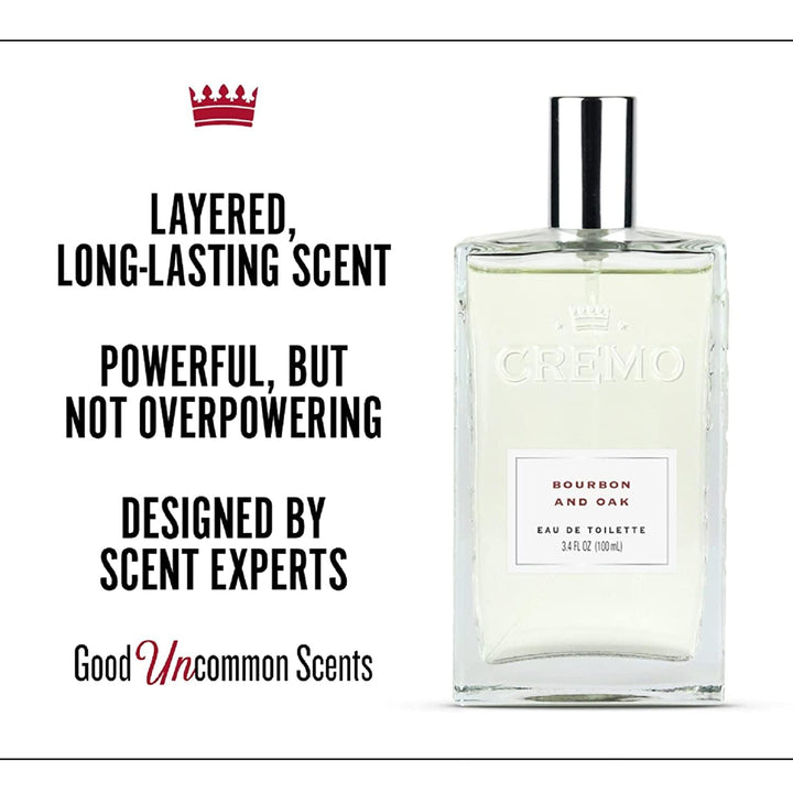 CREMO BOURBON & OAK Geschenk Set für Männer - Eau de toilette 100ml + Gel Douche 473ml - warm, würzi