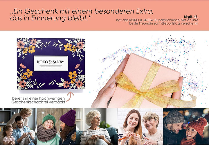 KOKO &amp; SNOW Rundstricknadeln Set aus Bambus mit eingravierten Sprüchen [Geschenkidee] 6er Stricknade