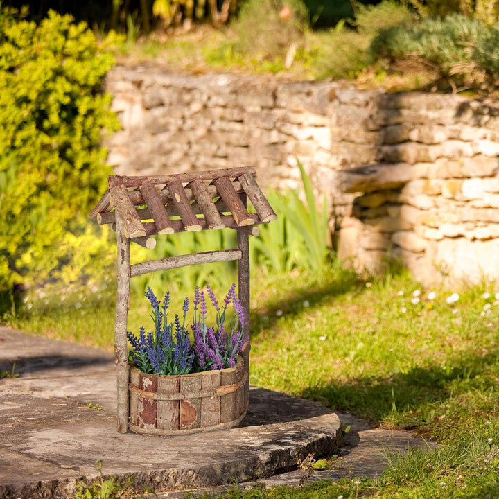 Relaxdays, natur Holzbrunnen Garten, dekorativer Zierbrunnen aus Holz, Gartenbrunnen mit Rinde, HxBx