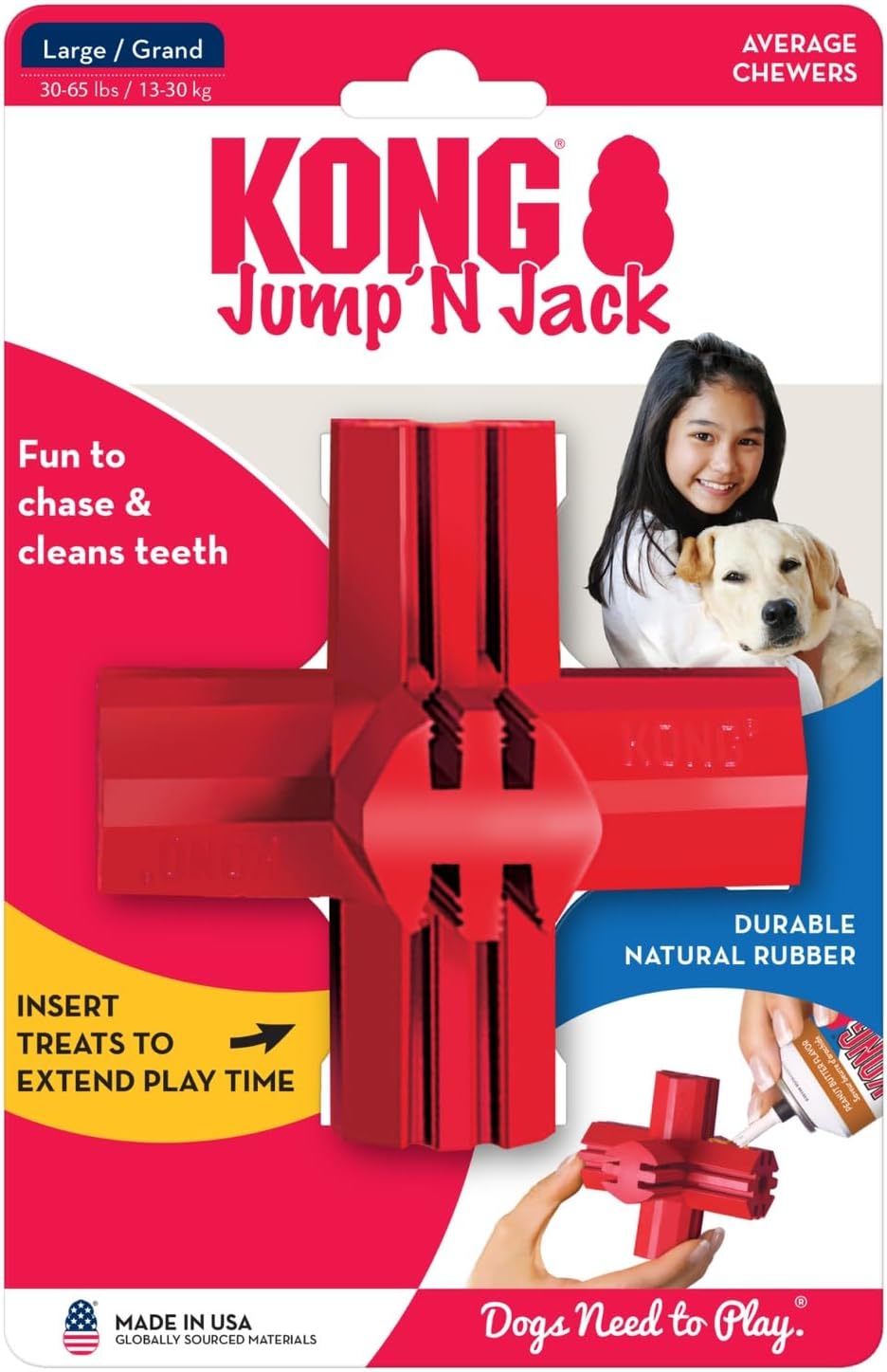 KONG Jump'N Jack - Hundespielzeug zum Kauen und für die Zahngesundheit - Aus Naturkautschuk - Für Gr