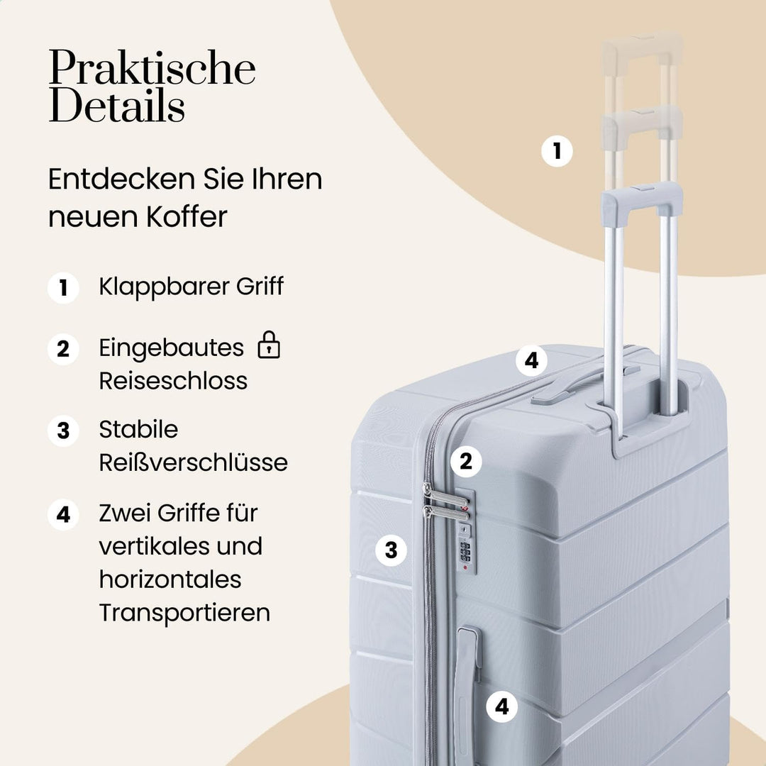 Urban Adventurer Kofferset 3-teilig 232L – Hellgrau – Hartschalenkoffer mit Zahlenschloss & 4 Rollen