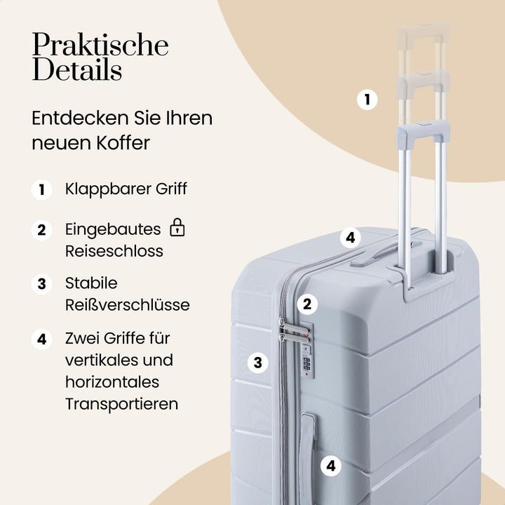 Urban Adventurer Kofferset 3-teilig 232L – Hellgrau – Hartschalenkoffer mit Zahlenschloss & 4 Rollen