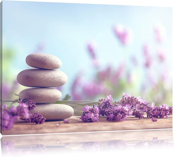 Lavendel Spa-Stillleben, Format: 100x70 auf Leinwand, XXL riesige Bilder fertig gerahmt mit Keilrahm