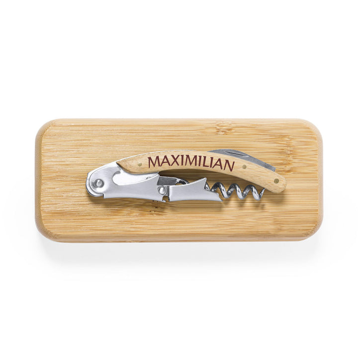 eBuyGB Kellnermesser aus Holz/Metall verpackt in schöner Box mit persönlicher Namensgravur, Kellnerb