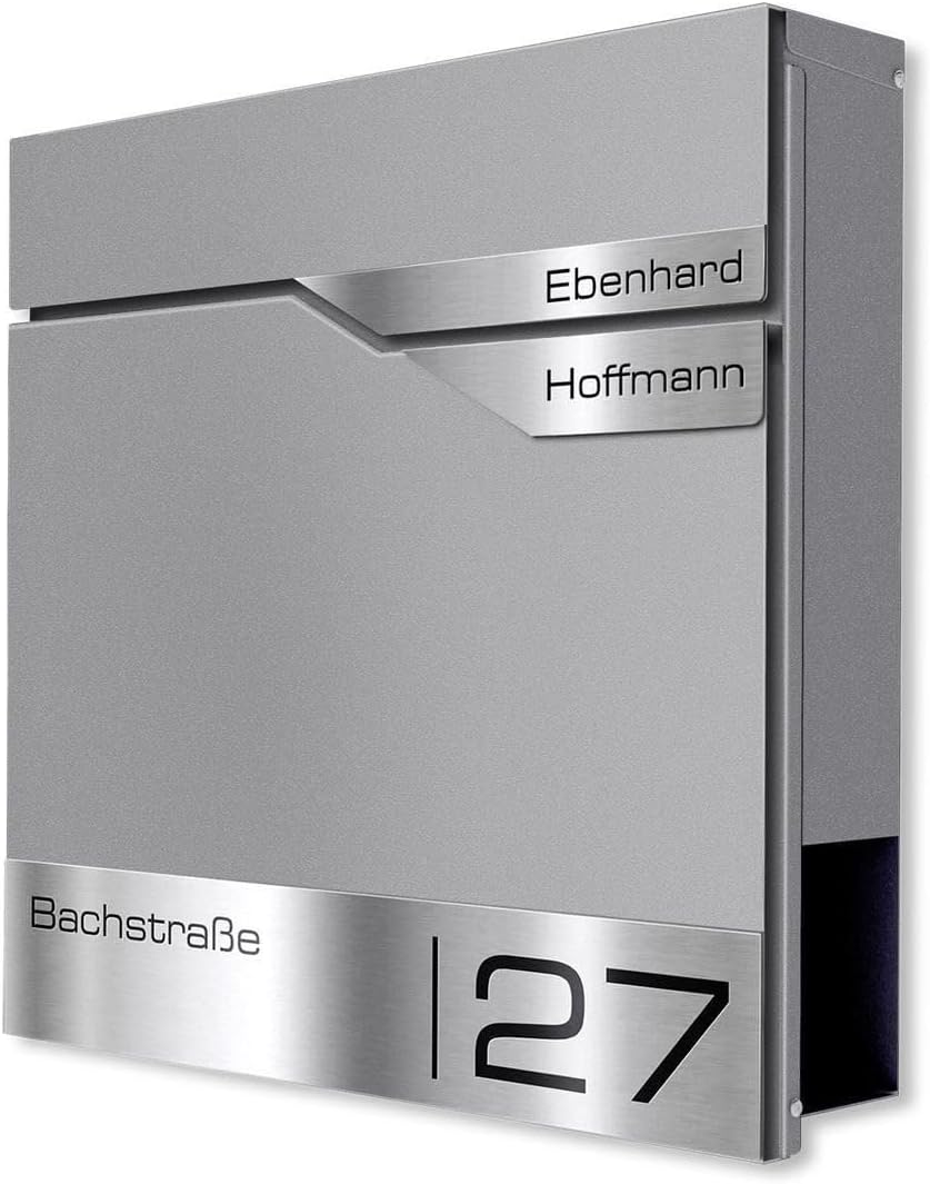 Metzler Briefkasten Grau 2 Parteien mit Zeitungsfach und Hausnummer – Wandbriefkasten mit Zwei Namen