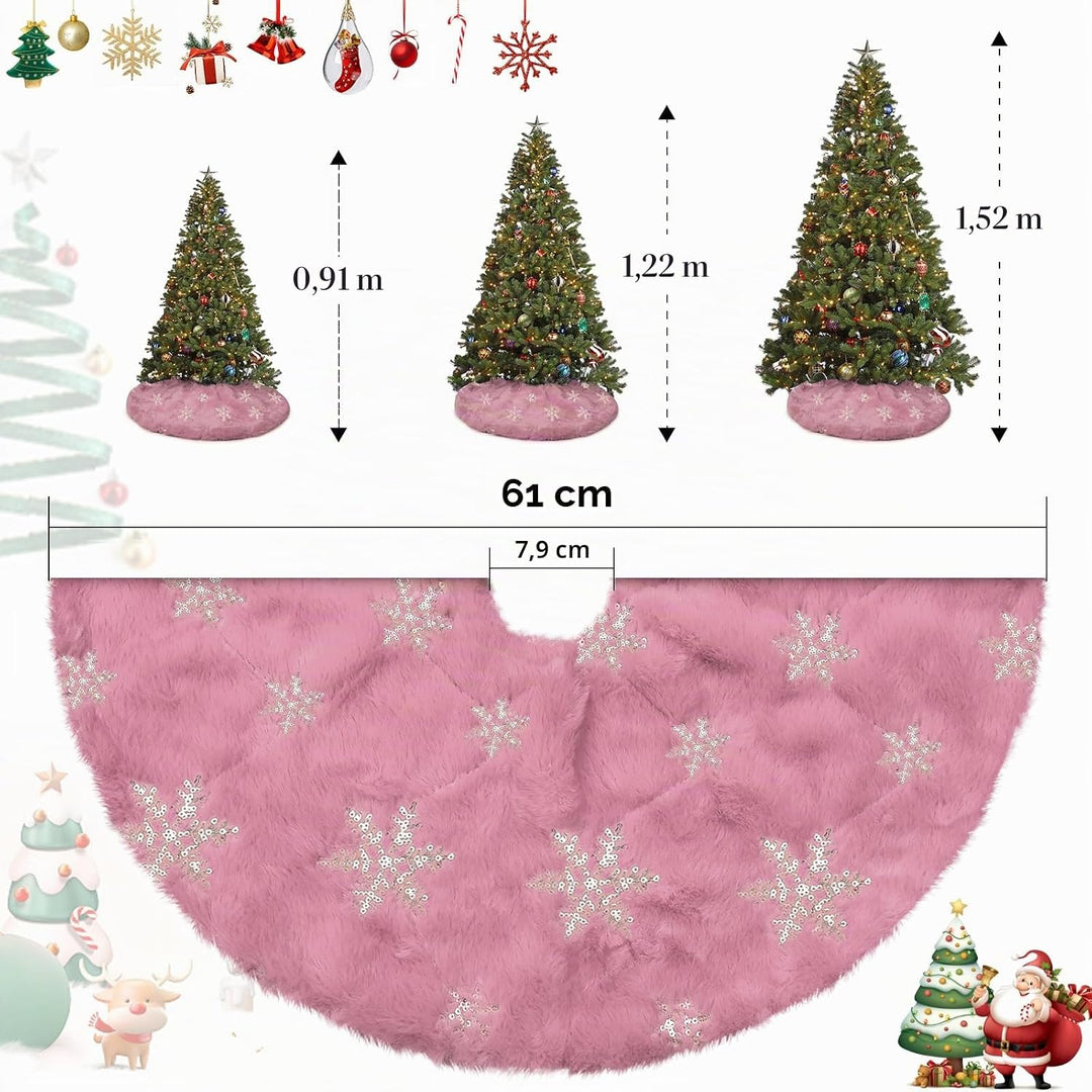 Weihnachtsbaum Decke Klein Rosa, 60cm Mini Tannenbaum Decke Kunstfell, Christbaumdecke mit silberner