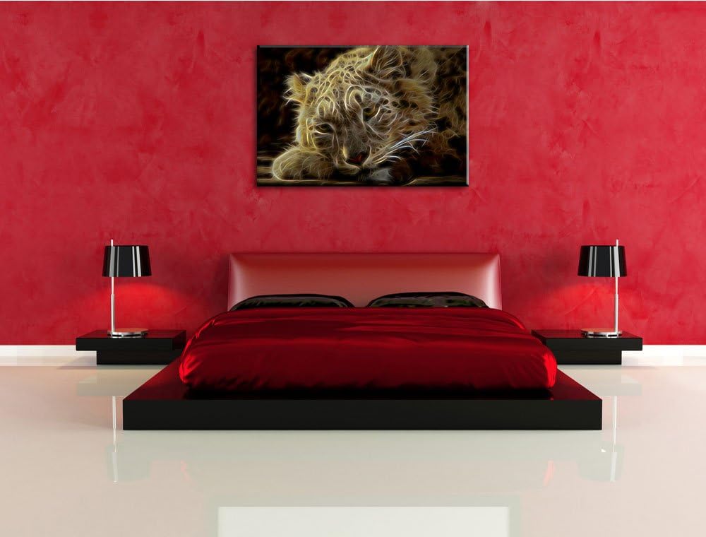 Dark ruhender Schneeleopard Deluxe Format: 100x70 cm auf Leinwand, XXL riesige Bilder fertig gerahmt