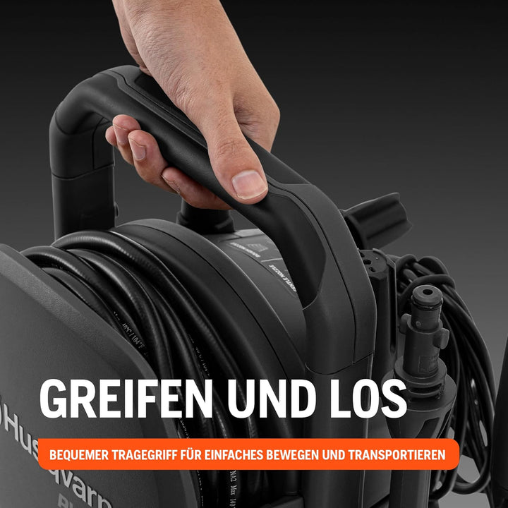 Husqvarna PW 130 Hochdruckreiniger – 130 Bar, 465L/h Durchflussmenge, Metallpumpe, 6 m Schlauch, Sch