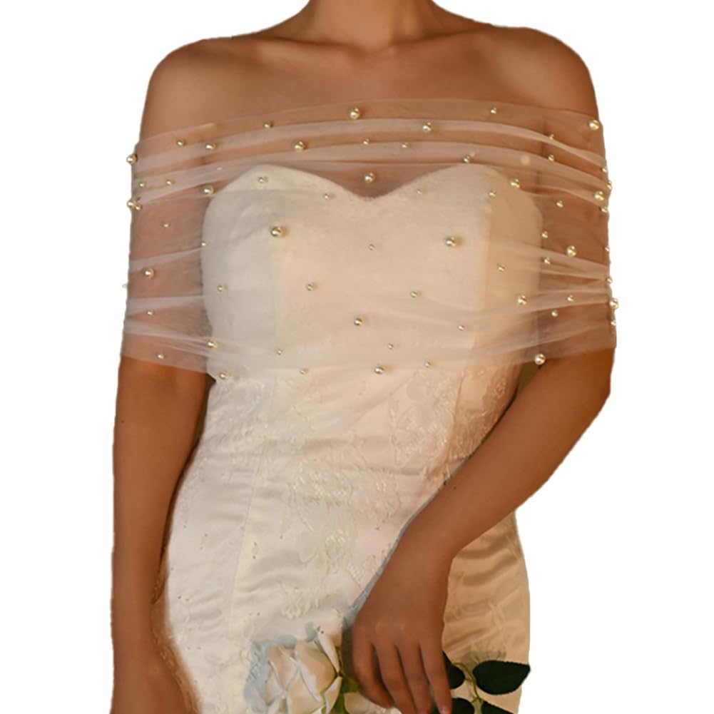 Bolero Umhang Spitze Hochzeitsschal Brautumhang Wickelstola mit Kunstperlen Schnalle Schulterfreier
