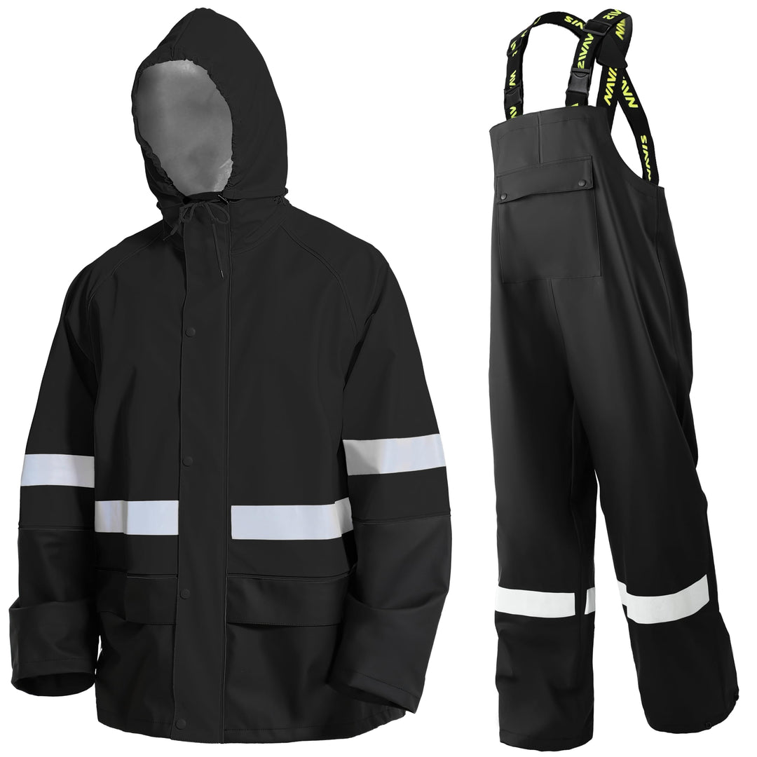 Regenanzug Herren Warnschutz Wasserdicht - PU Regenjacke & Latzhose, Regenbekleidung mit 360° Reflek