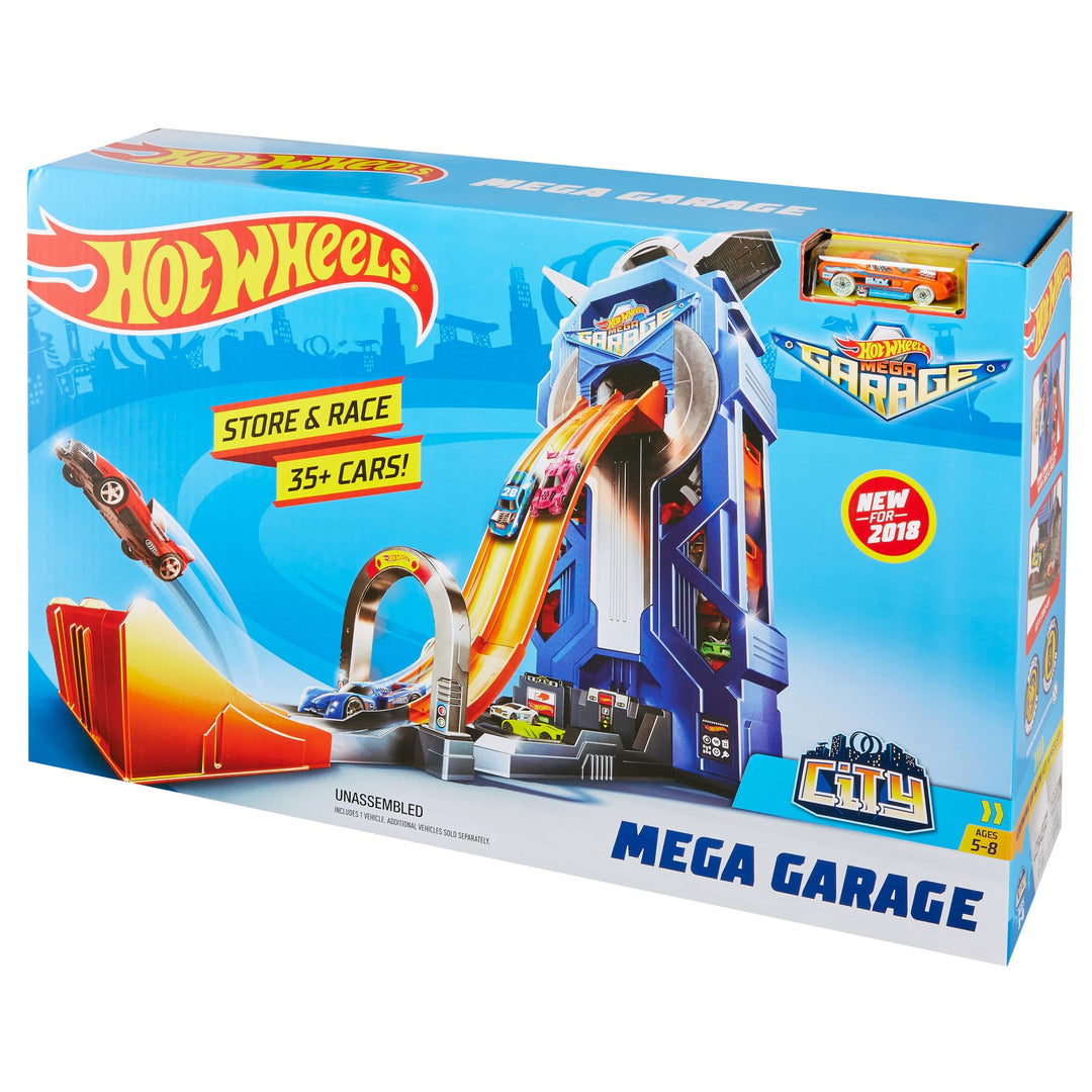 Hot Wheels FTB68 - City Power Parkgarage und Parkhaus mit Rennbahn, Garage für 35+ Autos inkl. 1 Spi