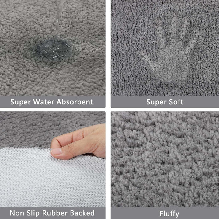 Famibay Badezimmerteppich rutschfest Badematte Waschbar Badteppich Runde 80cm Grau Weiche Badvorlege