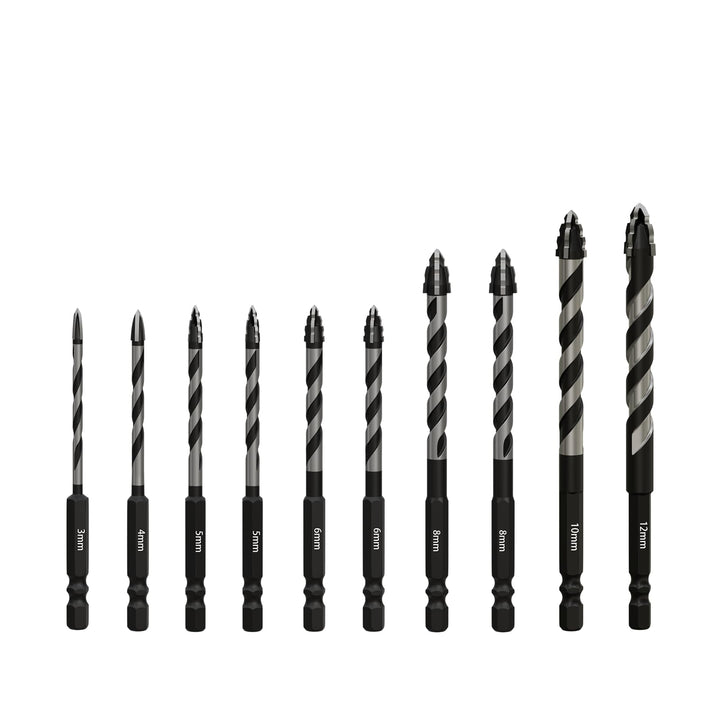 Fliesenbohrer Set 10 tlg 3-12mm, Glasbohrer Set, power bit bohrer, Fliesenbohrer für Fliesen, Kerami